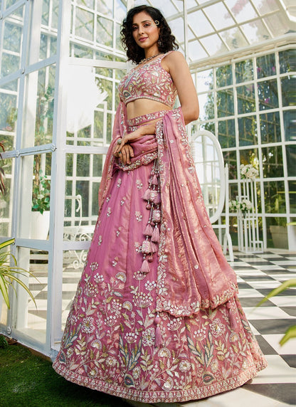 Beads Net Magenta, Pink Lehenga - L3346