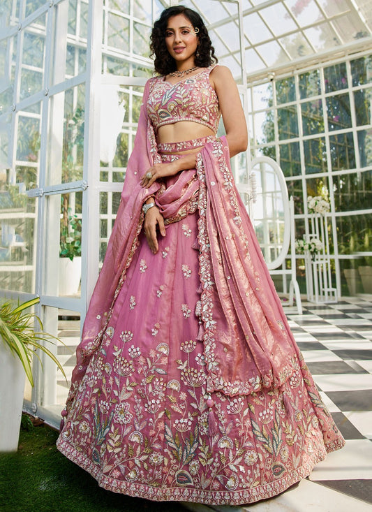 Beads Net Magenta, Pink Lehenga - L3346