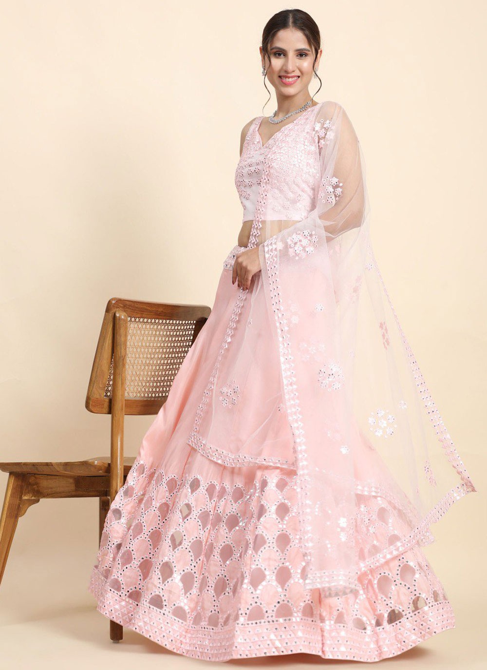 Embroidered Faux Georgette A - Line Lehenga - L2621