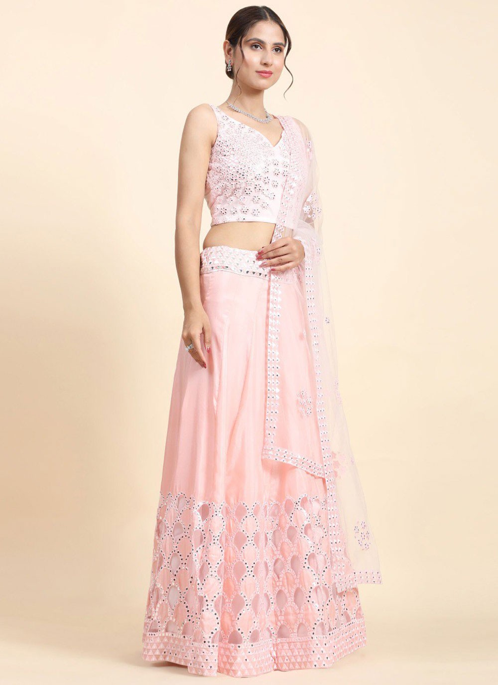 Embroidered Faux Georgette A - Line Lehenga - L2621