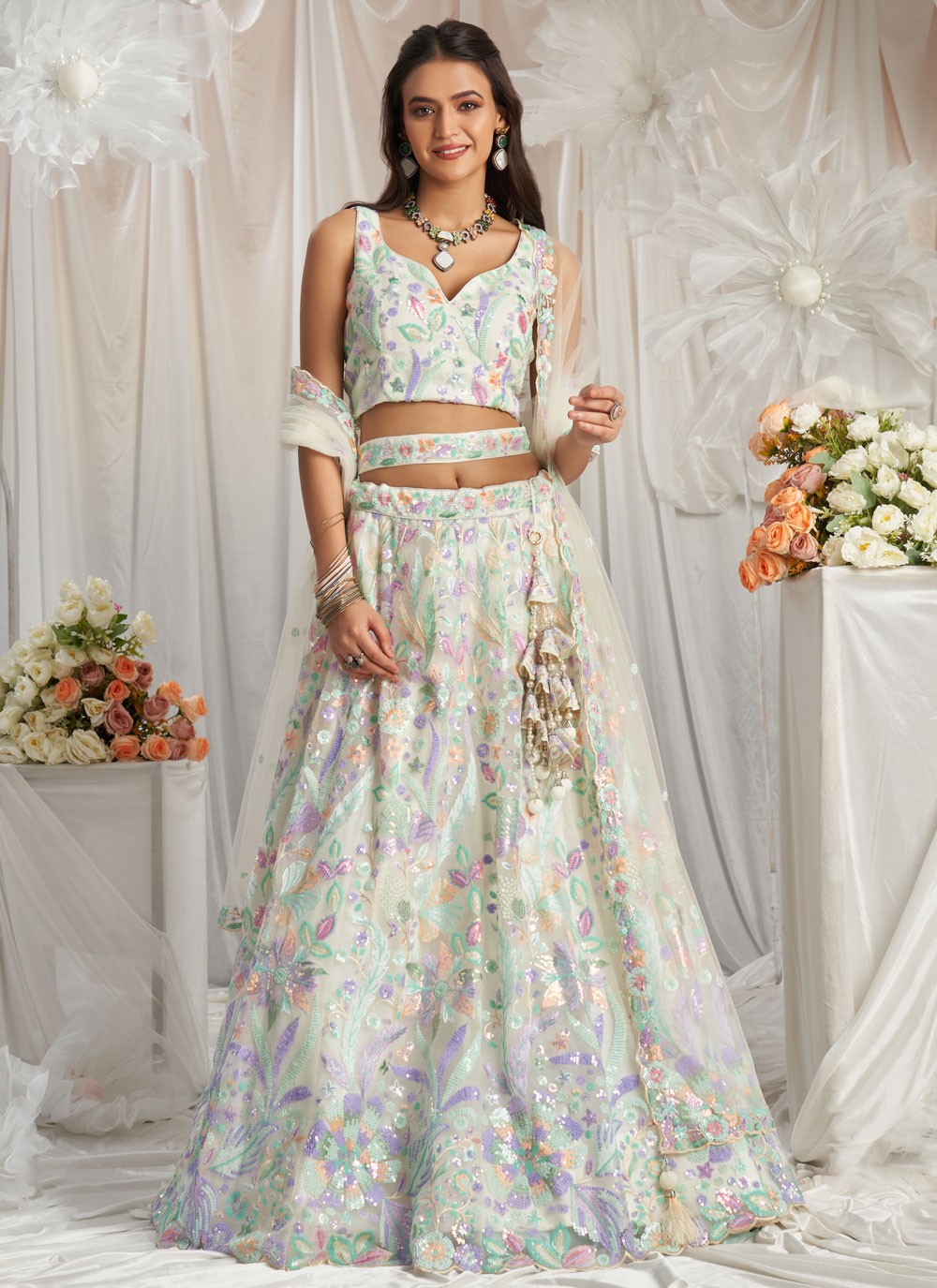Embroidered Organza A - Line Lehenga - L2416