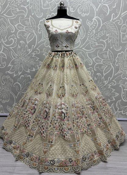 Dimond Net Off White Lehenga - L3332