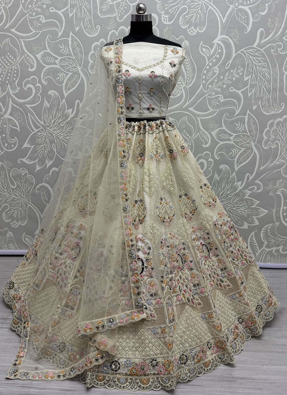 Dimond Net Off White Lehenga - L3332