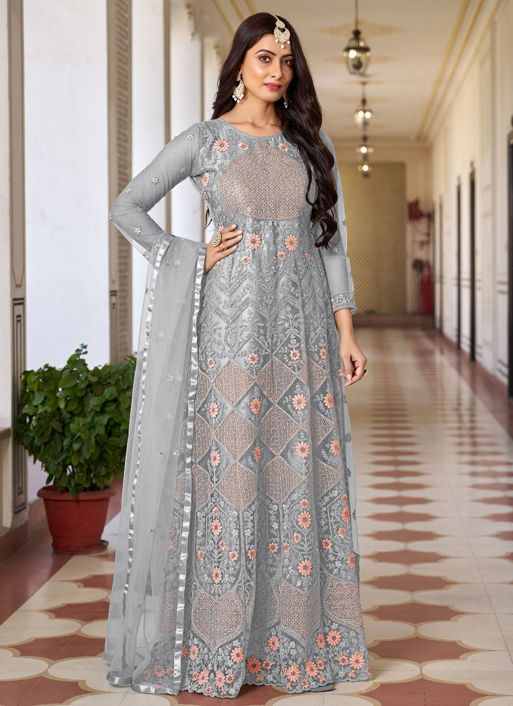 Net Floor Length Anarkali - T1946