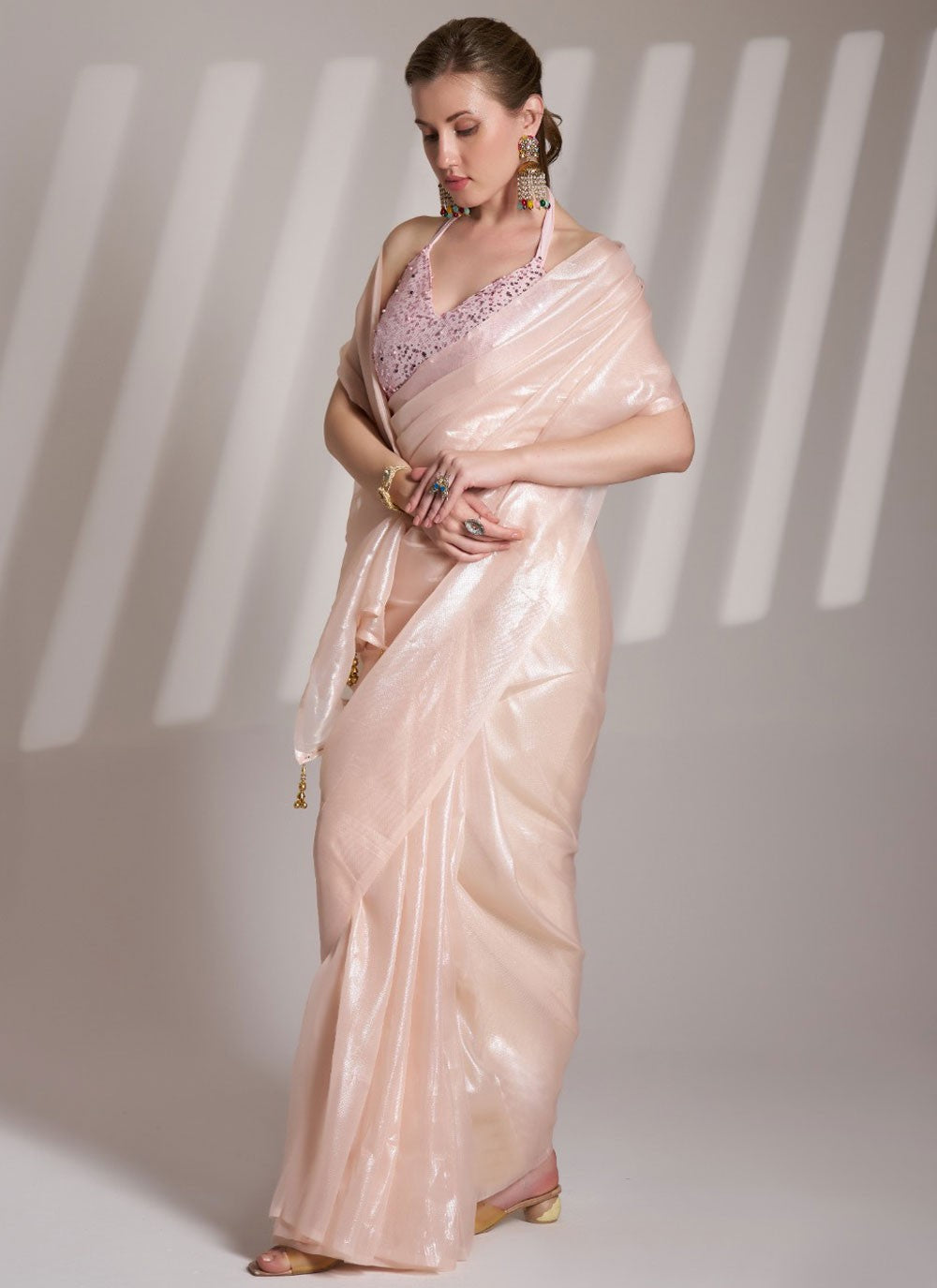 Plain Net Pink Saree S13867