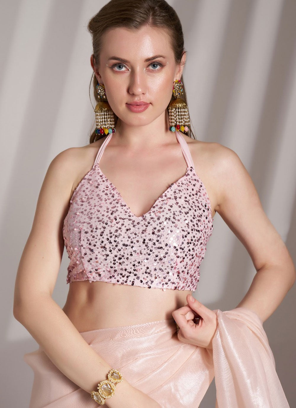 Plain Net Pink Saree S13867