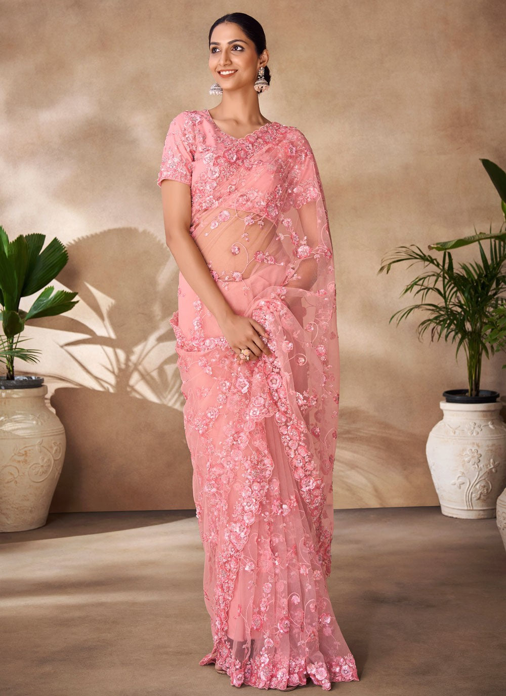 Classic Sequins Net Saree - S6568