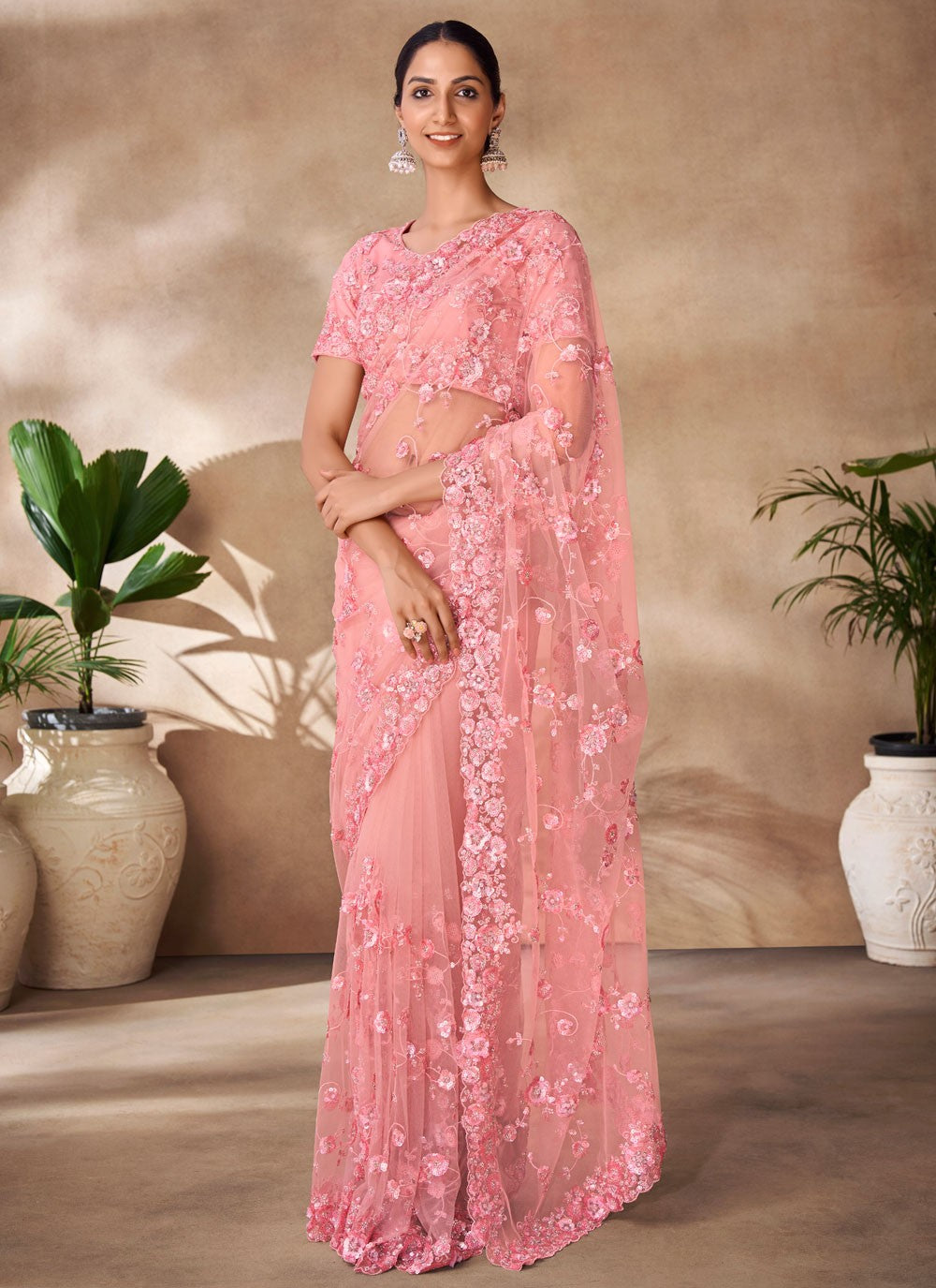 Classic Sequins Net Saree - S6568
