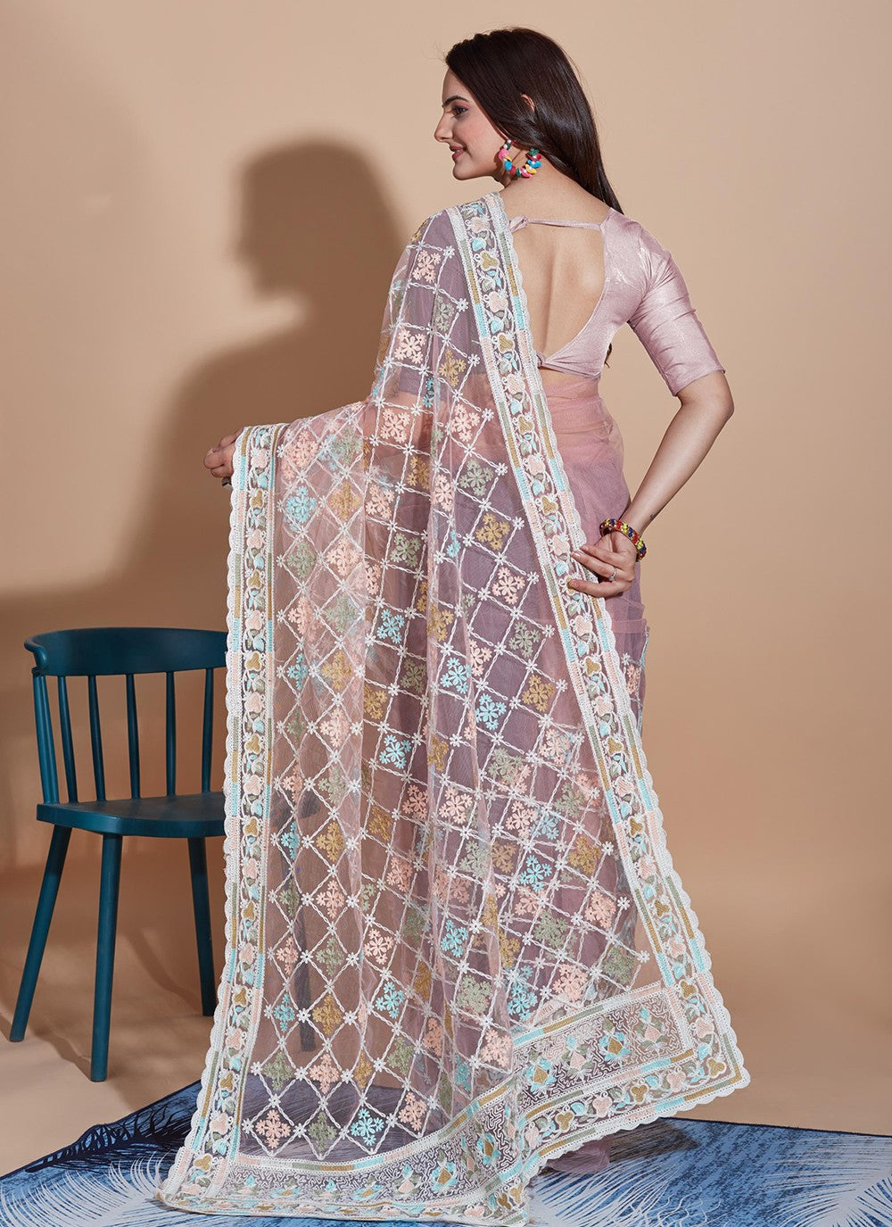 Trendy Embroidered Net Saree - S5270
