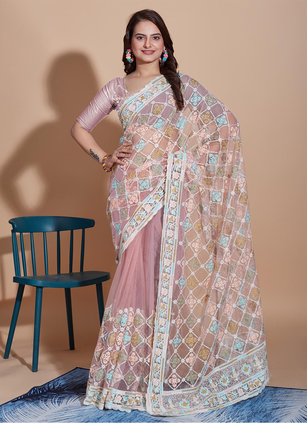 Trendy Embroidered Net Saree - S5270