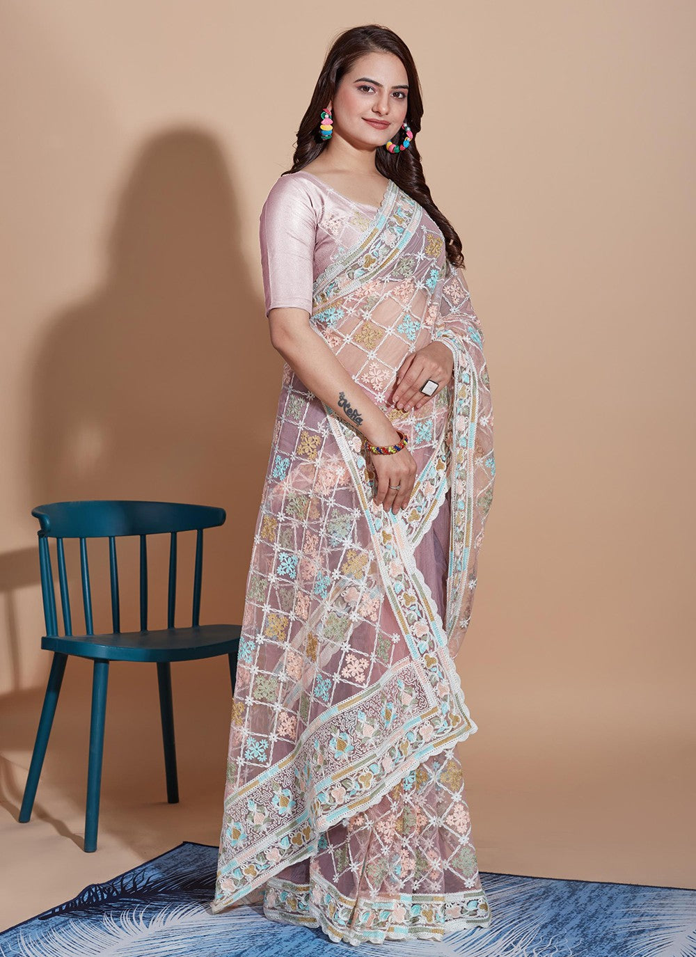 Trendy Embroidered Net Saree - S5270