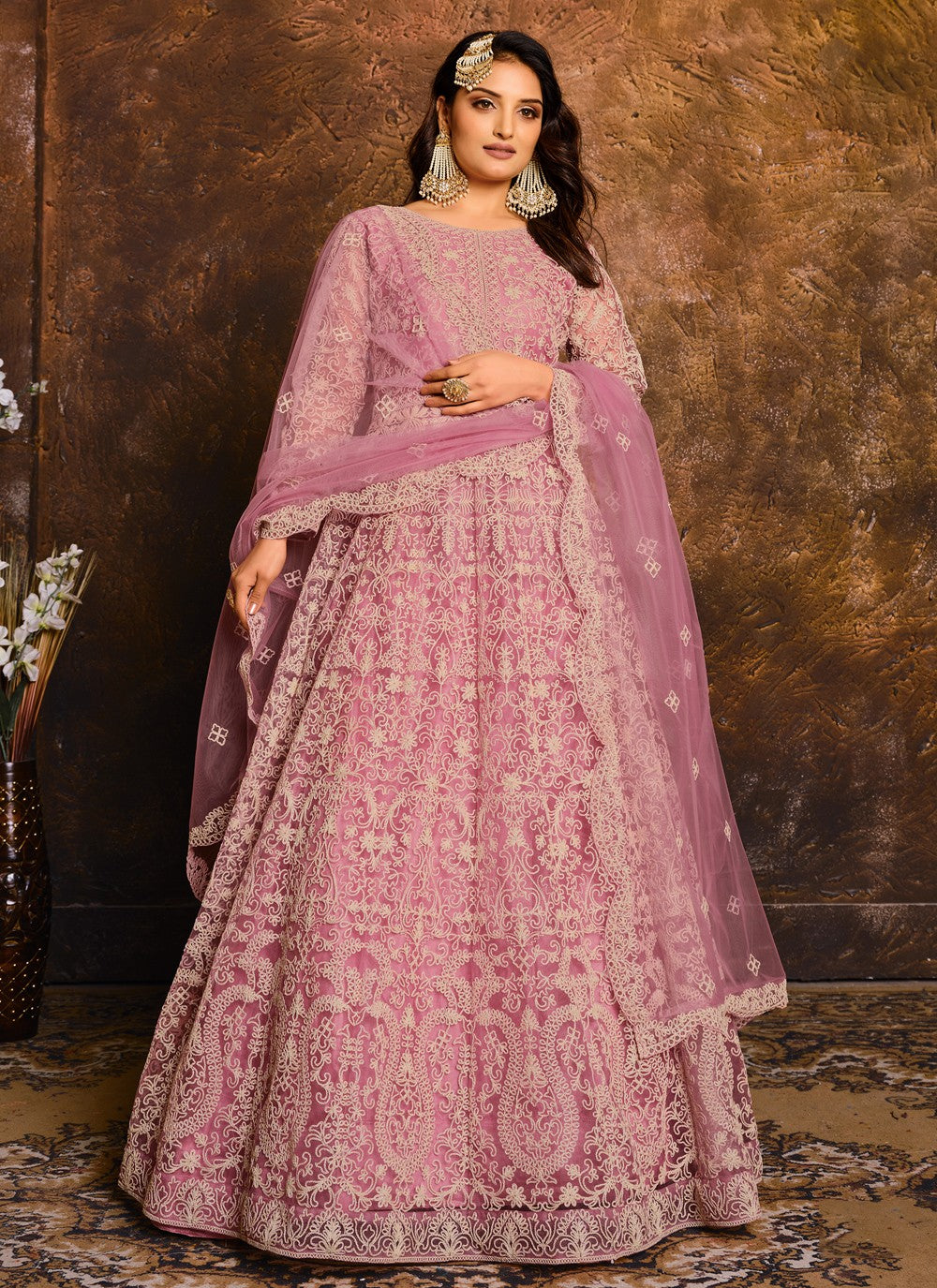Embroidered Net Floor Length Anarkali - T1667A