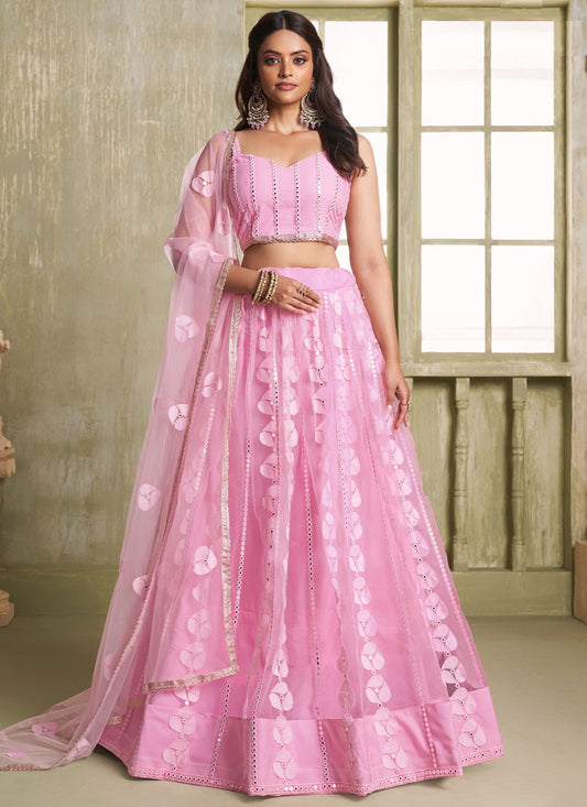 Embroidered Net Pink Lehenga - L3307