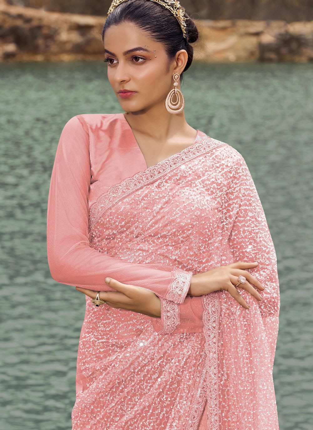 Classic Sequins Net Saree - S7760