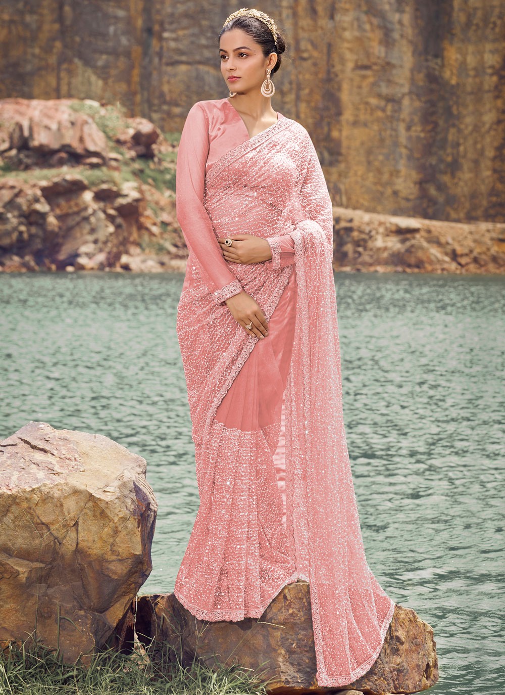Classic Sequins Net Saree - S7760
