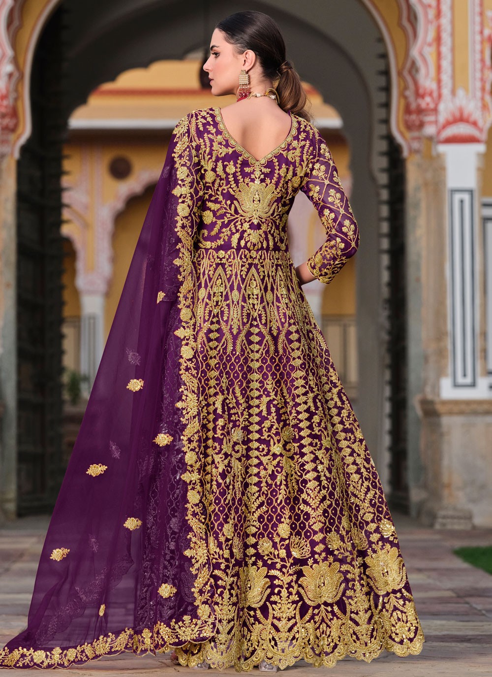 Anarkali Cord Purple Net T5325