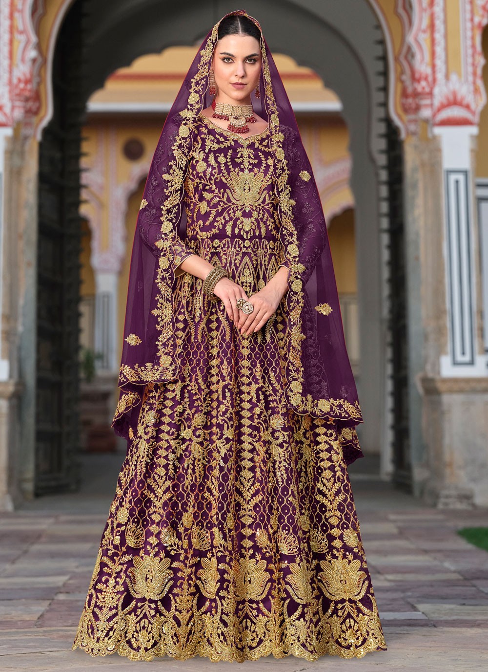 Anarkali Cord Purple Net T5325