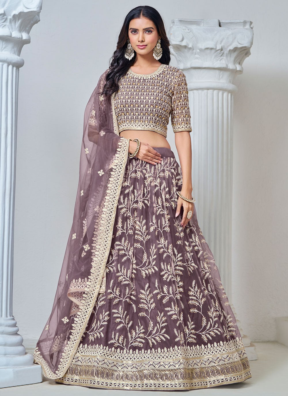 Embroidered Net Lehenga - L3031