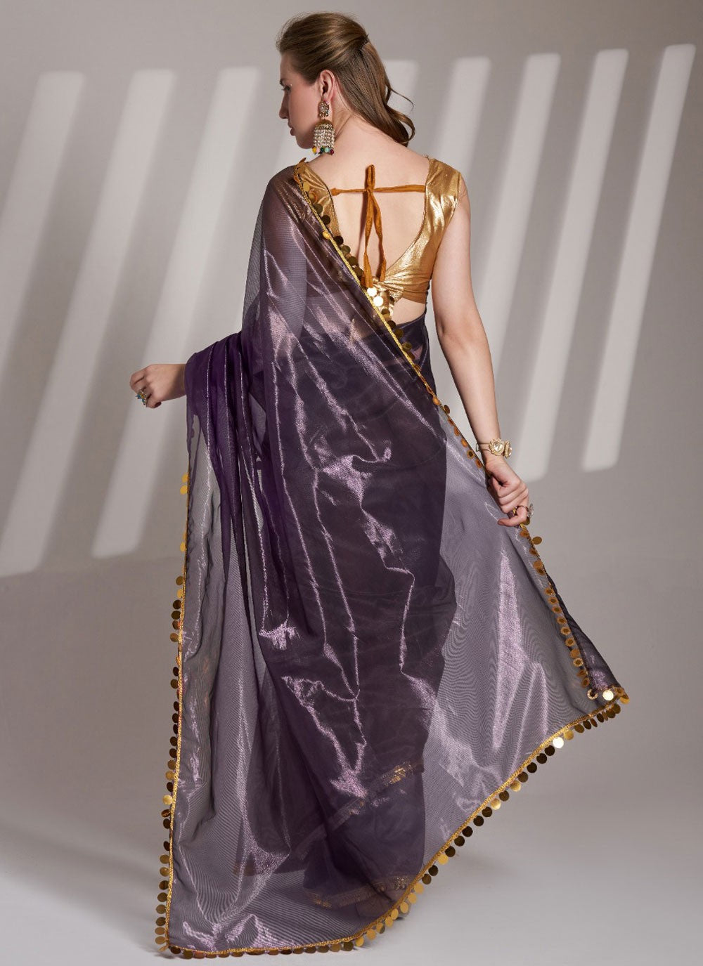 Border Work Net Purple Saree S14105
