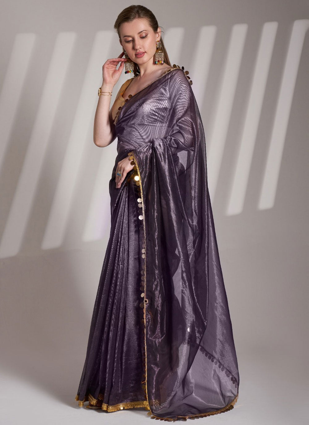 Border Work Net Purple Saree S13869