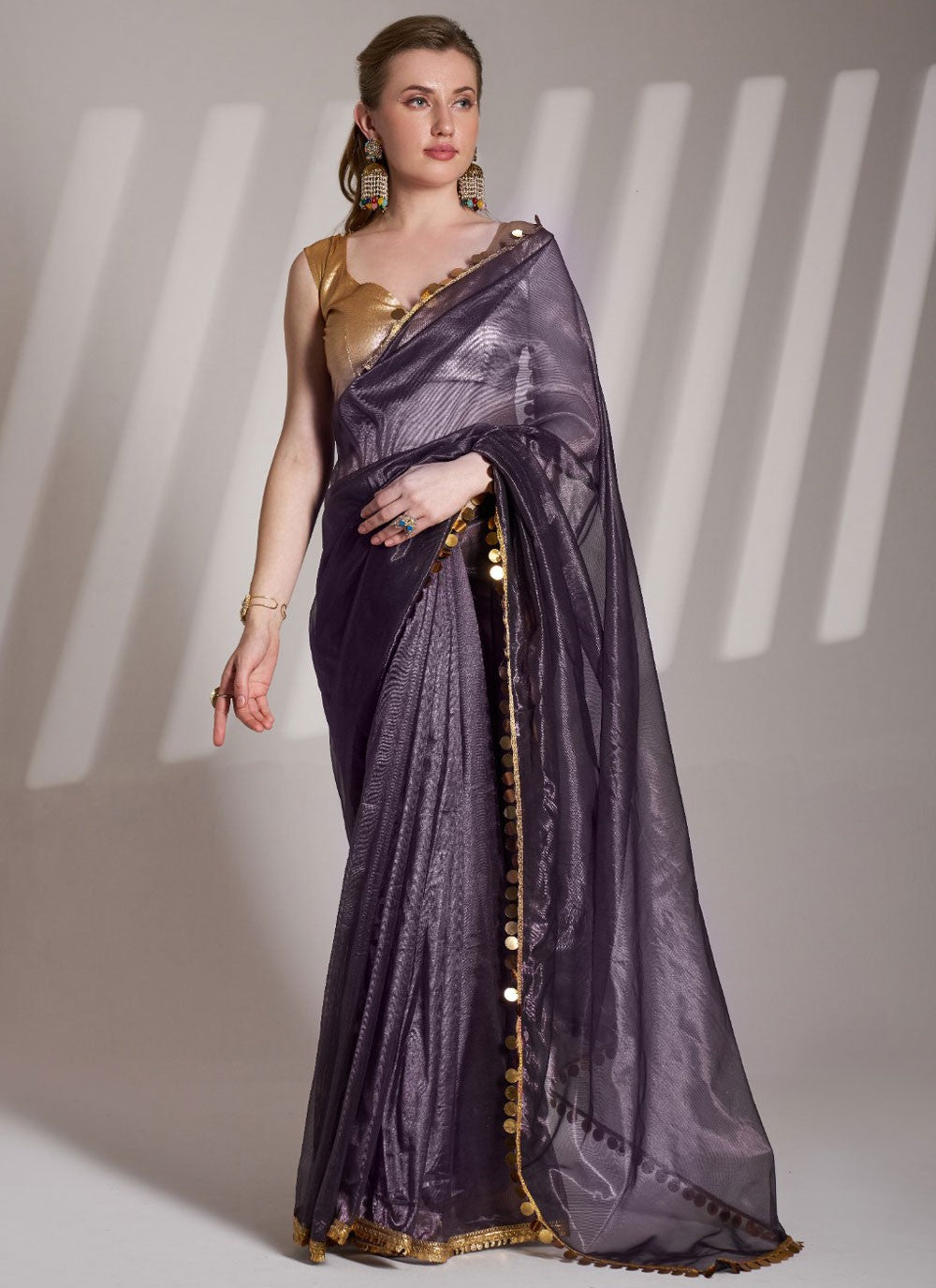 Border Work Net Purple Saree S13869