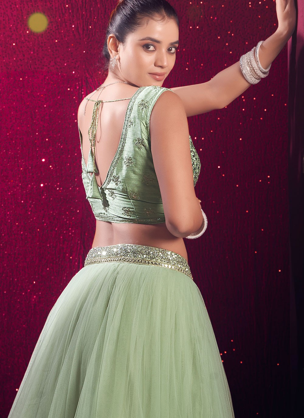 Plain Net Readymade Lehenga Choli - L2242