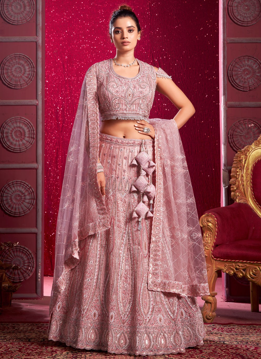 Aari Work Net Readymade Lehenga Choli - L2347