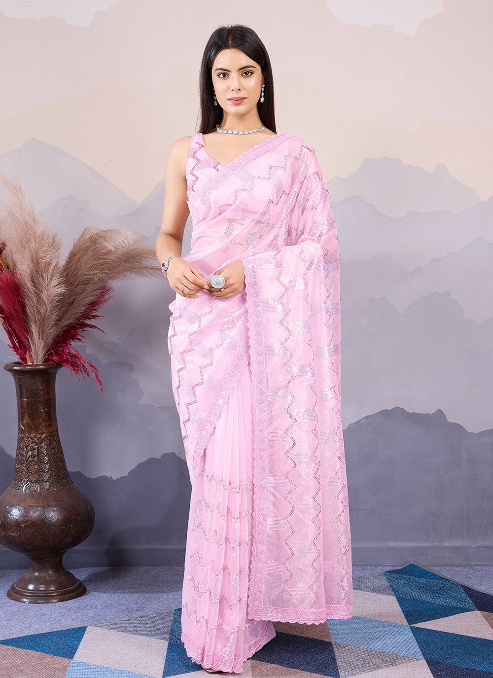Classic Embroidered Net Saree - S8490