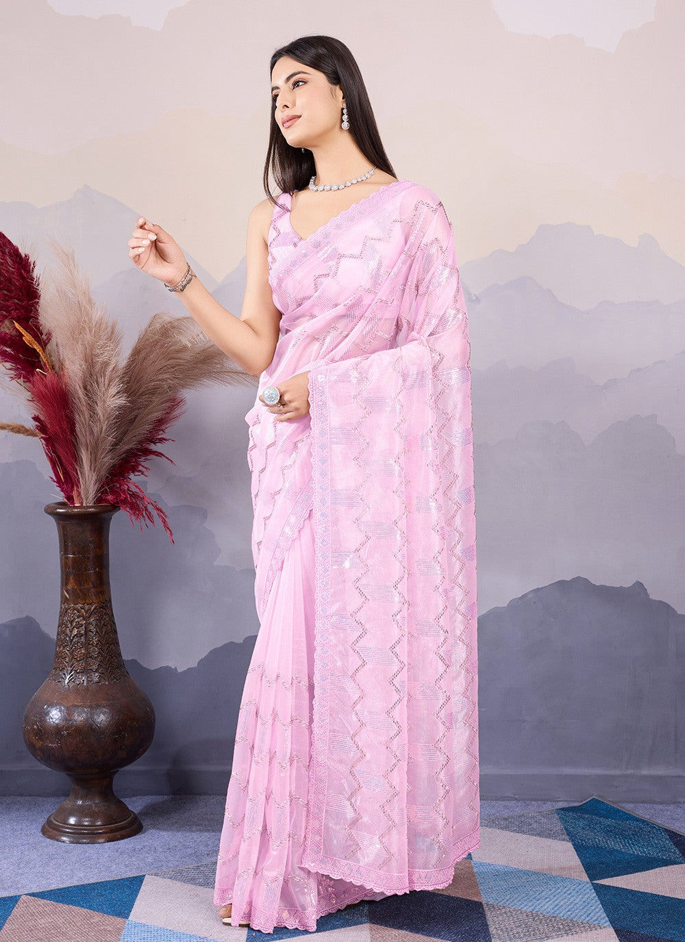 Classic Embroidered Net Saree - S8490