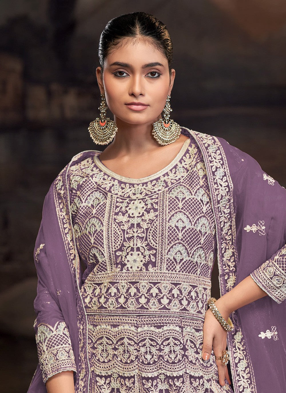 Anarkali Embroidered Lavender T7013