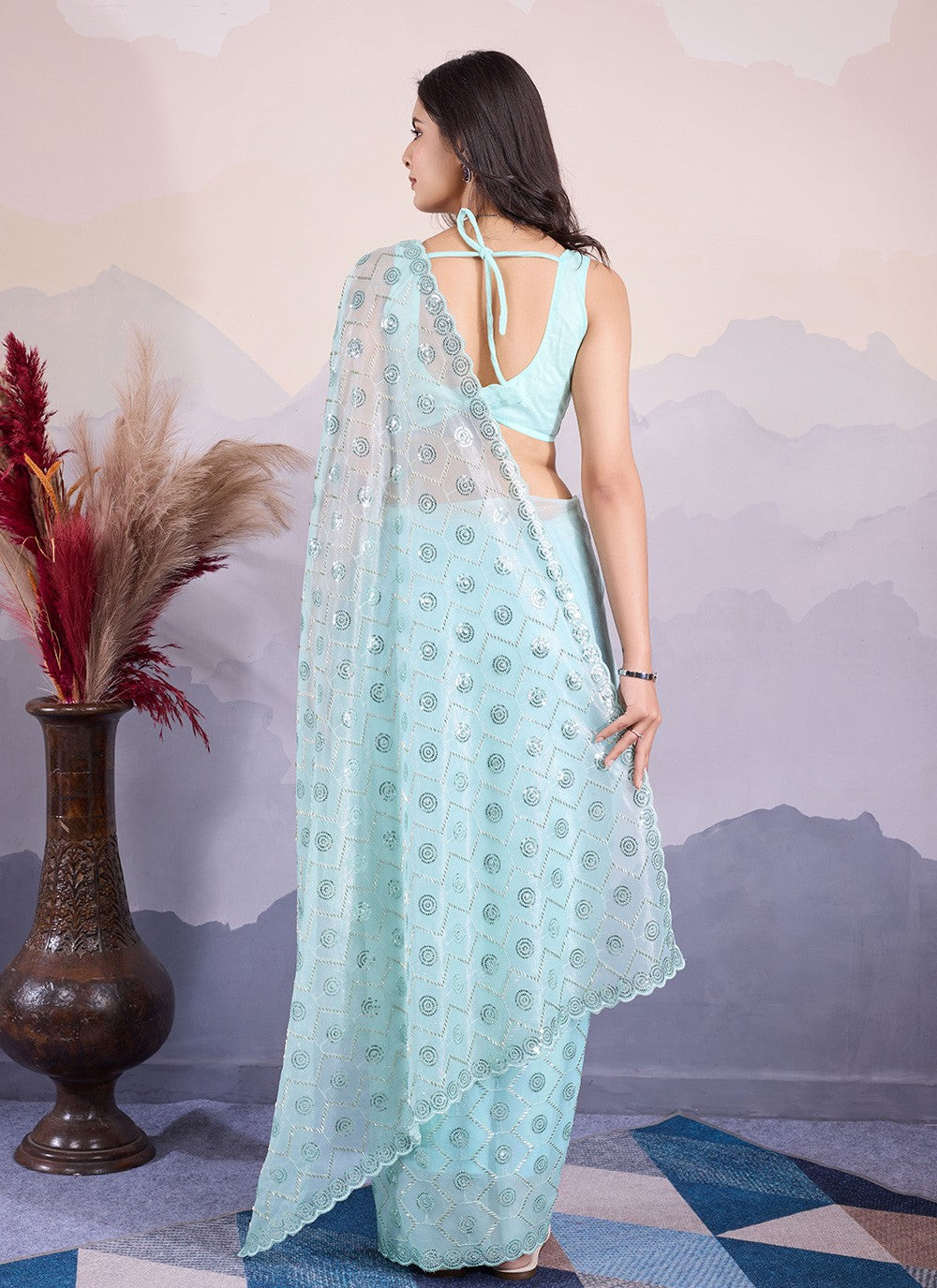 Classic Embroidered Net Saree - S8545