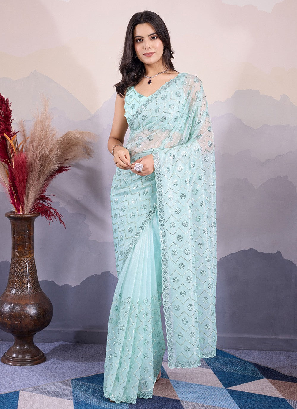 Classic Embroidered Net Saree - S8545
