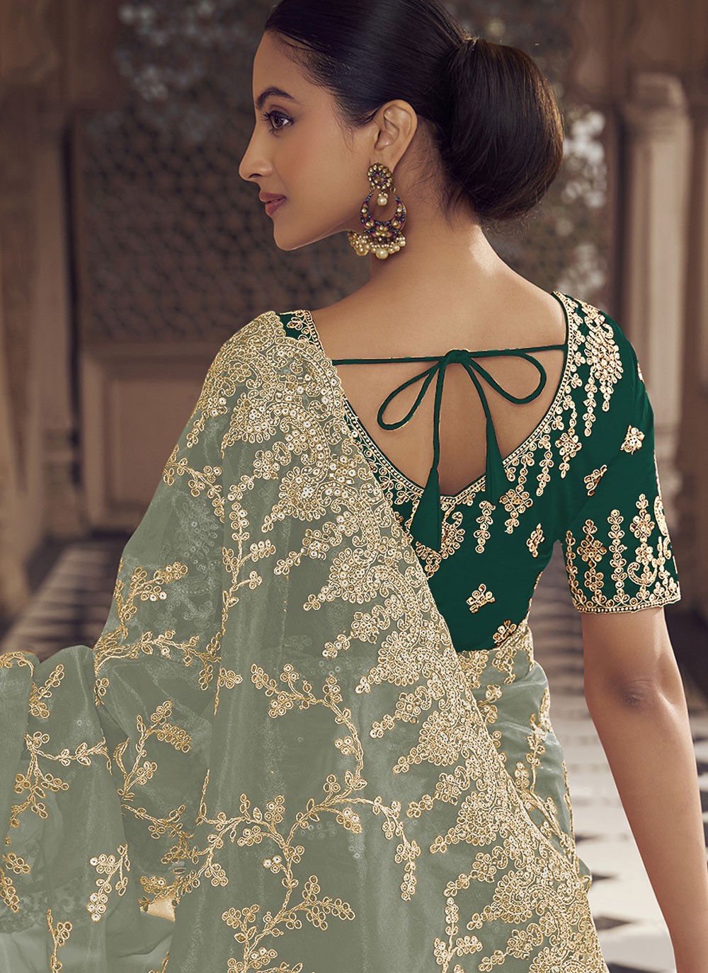 Designer Embroidered Aqua Blue Net S12485
