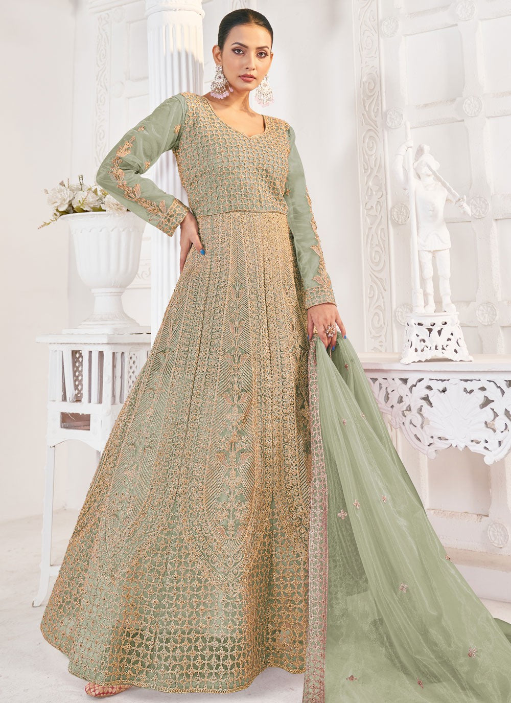 Embroidered Net Gown - G1921