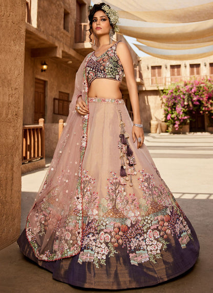 Beads Net Peach Lehenga Choli L3755