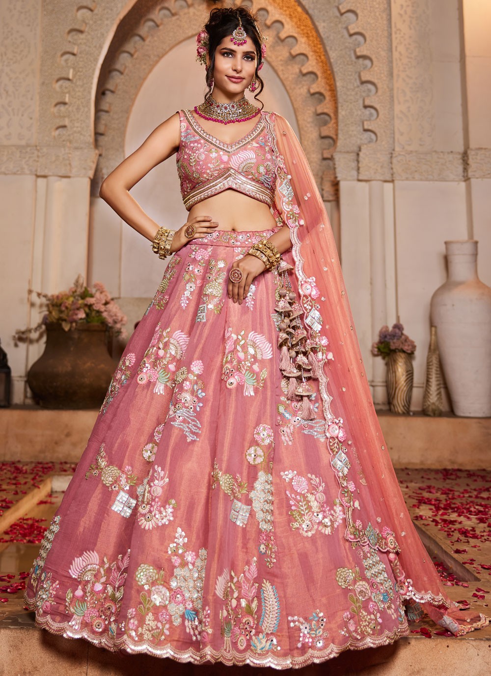 Net Engagement, Mehandi & Sangeet, Reception, Wedding A - Line Lehenga L3535