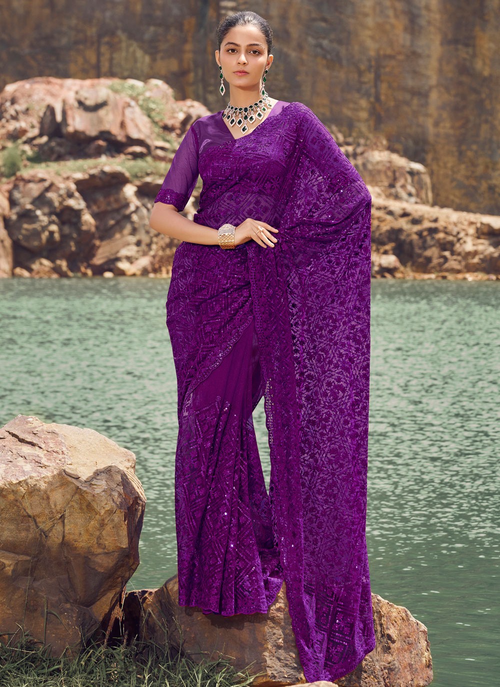 Classic Sequins Net Saree - S7760