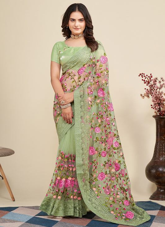 Trendy Embroidered Net Saree - S5091