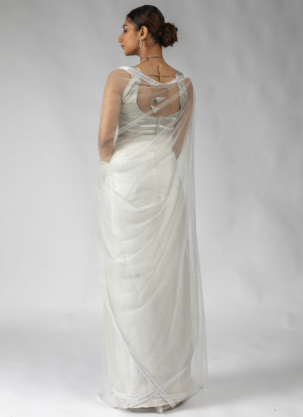 Lace Net White Contemporary Saree S15604