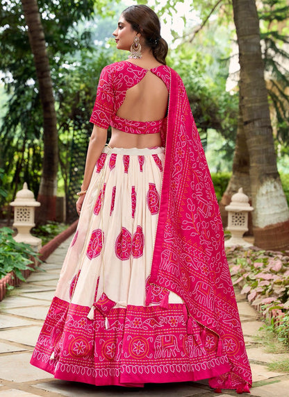 Bandhej Tussar Silk A - Line Lehenga - L2736