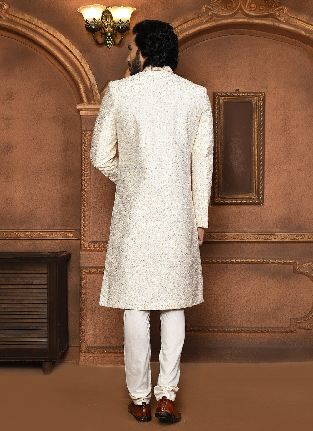Embroidered Art Silk Off White Sherwani - M8053