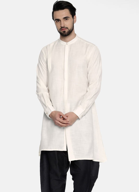 Plain Blended Cotton Off White Kurta - M6161