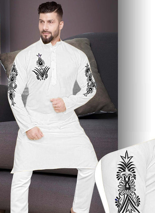 Resham Cotton Off White Kurta - M2269