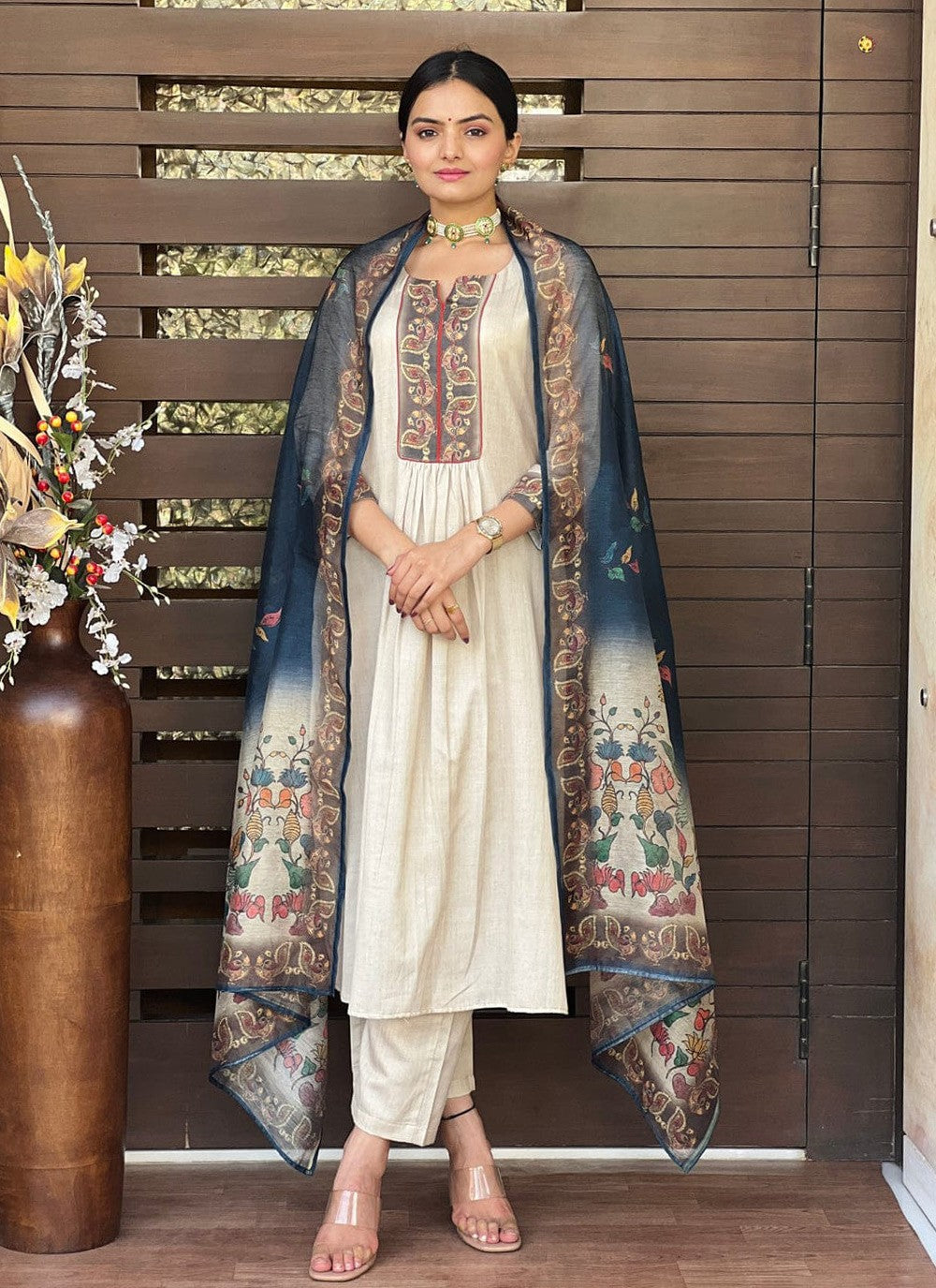 Salwar Suit Digital Print Off White Silk T5010