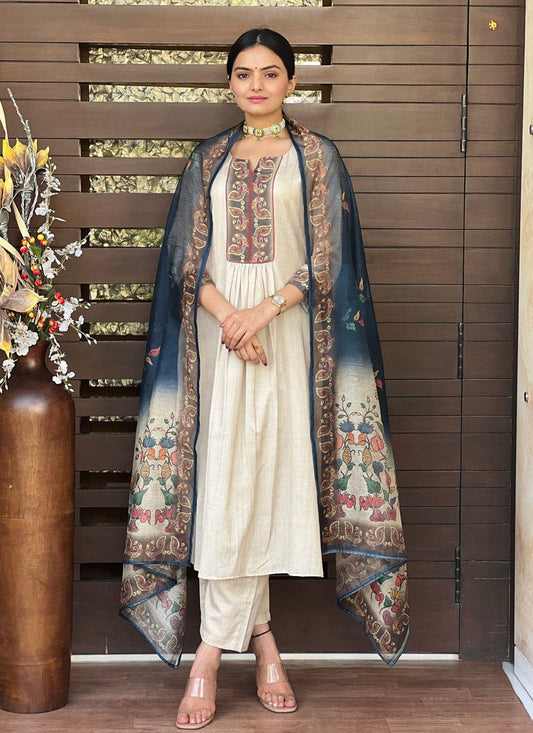 Salwar Suit Digital Print Off White Silk T5010