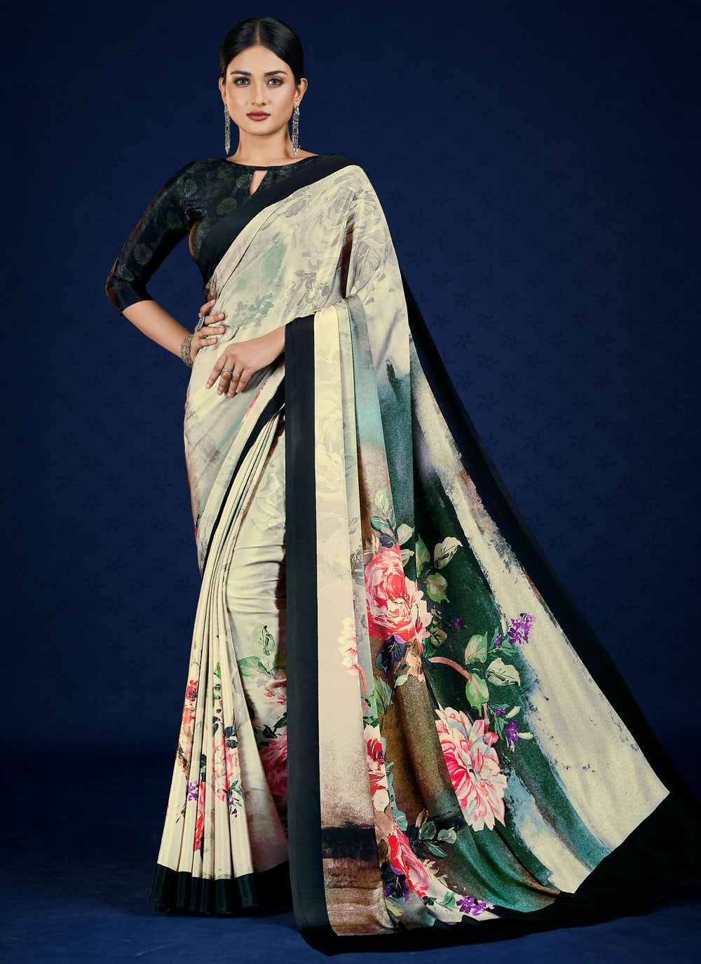 Classic Digital Print Pure Crepe Saree - S7315
