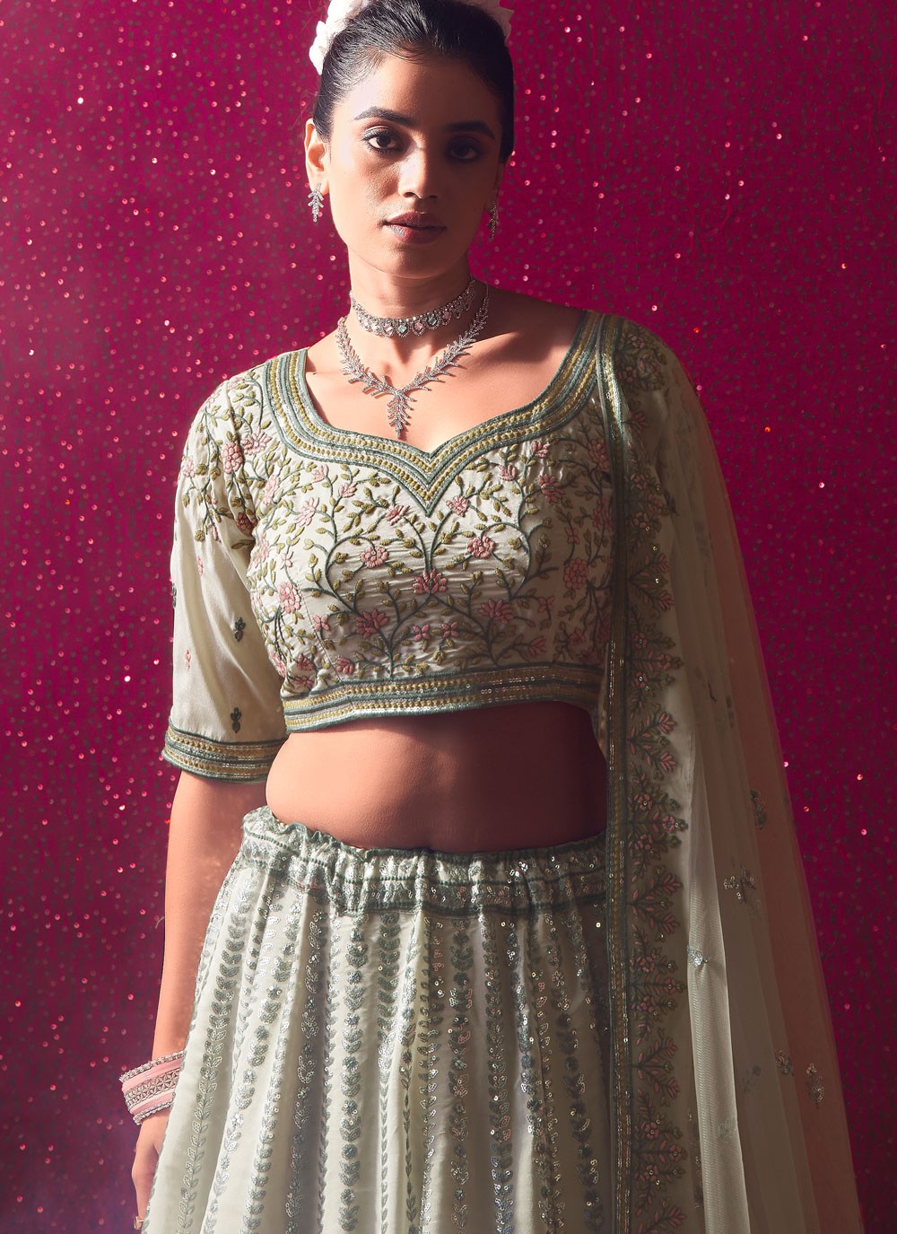 Embroidered Silk Readymade Lehenga Choli - L2211