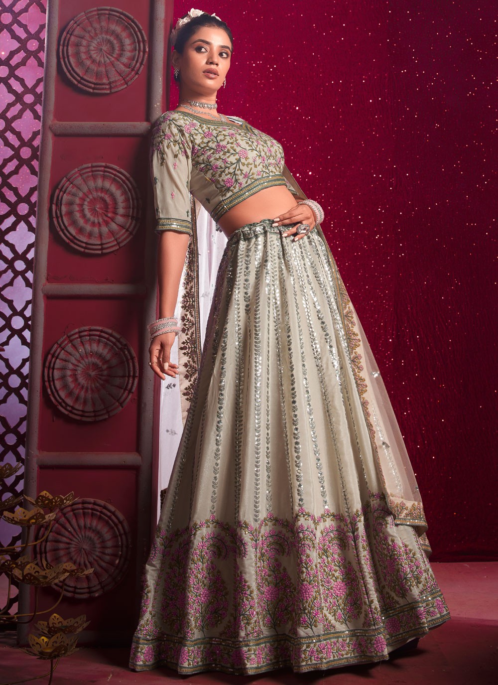 Embroidered Silk Readymade Lehenga Choli - L2211