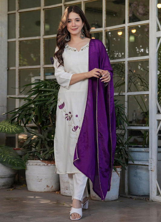 Embroidered Rayon Off White Salwar Suit T6088