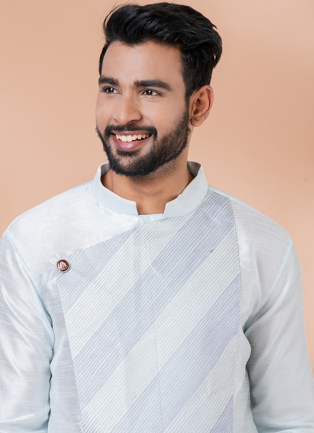 Fancy Work Dupion Silk Off White Indo Western - M6965